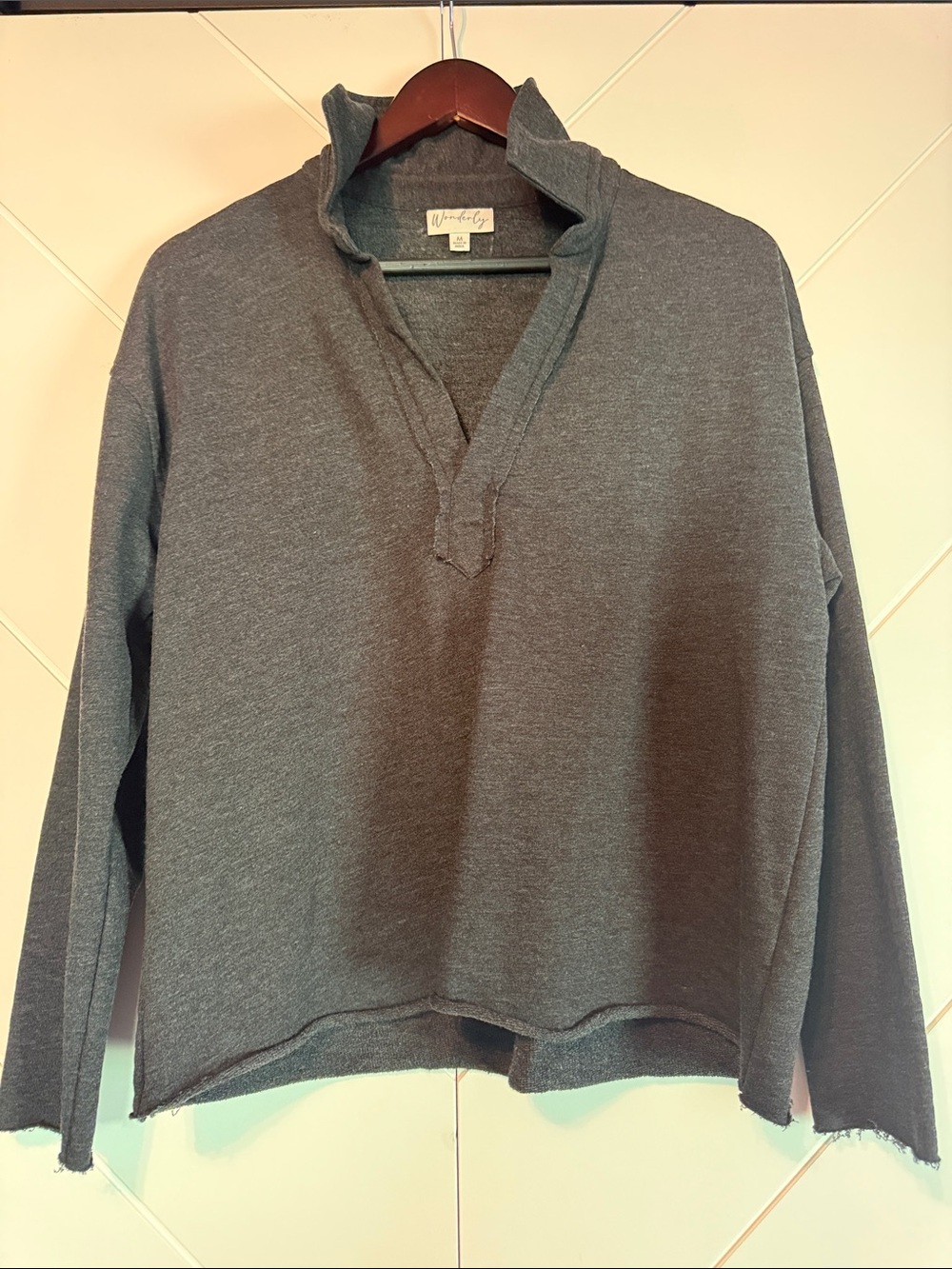 Women's Gray Open V-Neck Pullover